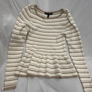 WHBM beige and cream striped sweater top blouse